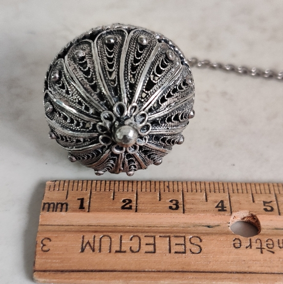 Vintage Silver Filigree Lantern Shaped Pendant Ambergris Amulet Necklace - Picture 7 of 16